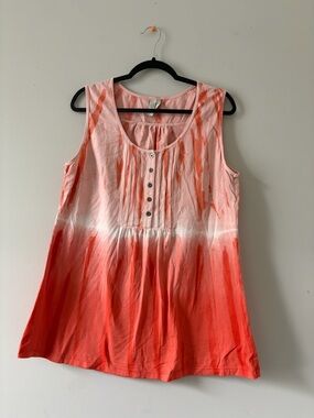 sahalie Coral and Pink Ombre Button-Front Tank